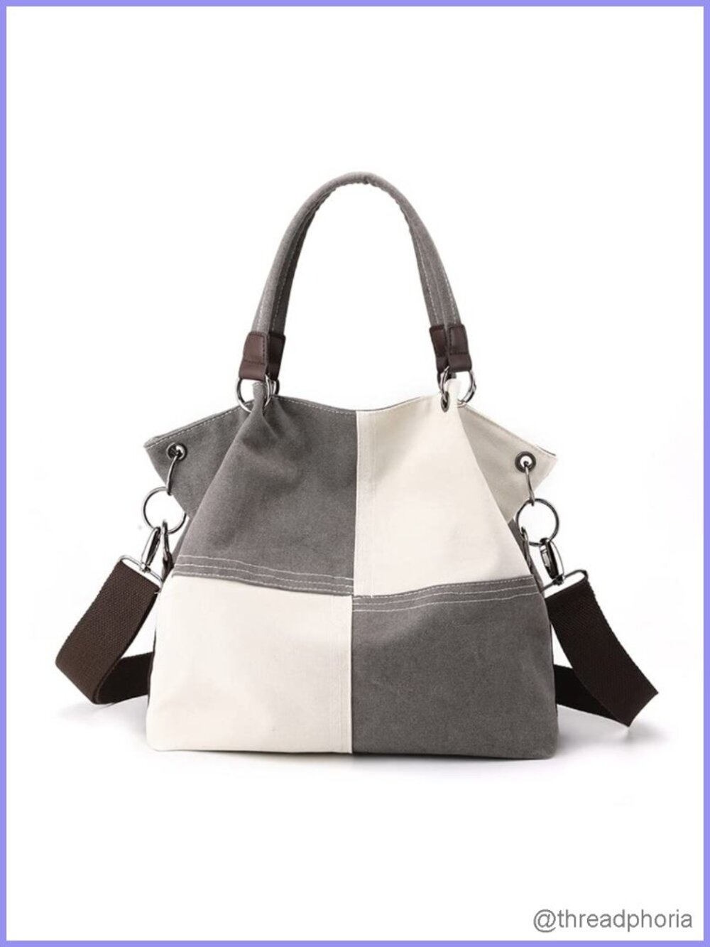 Canvas Color Block Tote Bag 3-in-1 Convertible Crossbody Hobo Shoulder Bag